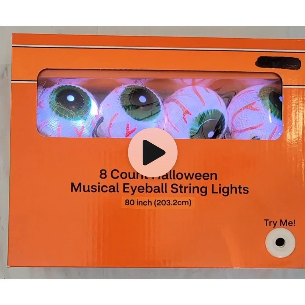 2x Spooky Village 8 Count Halloween Musical Sound Effects Eyeball String Lights